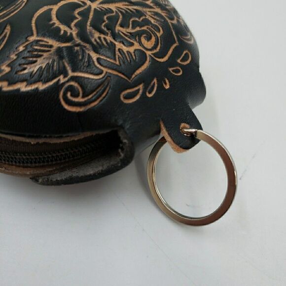 Sugar Skull Leather Wristlet Wallet Handmade Day of the Dead Coin Purse Keychain - Picture 5 of 15